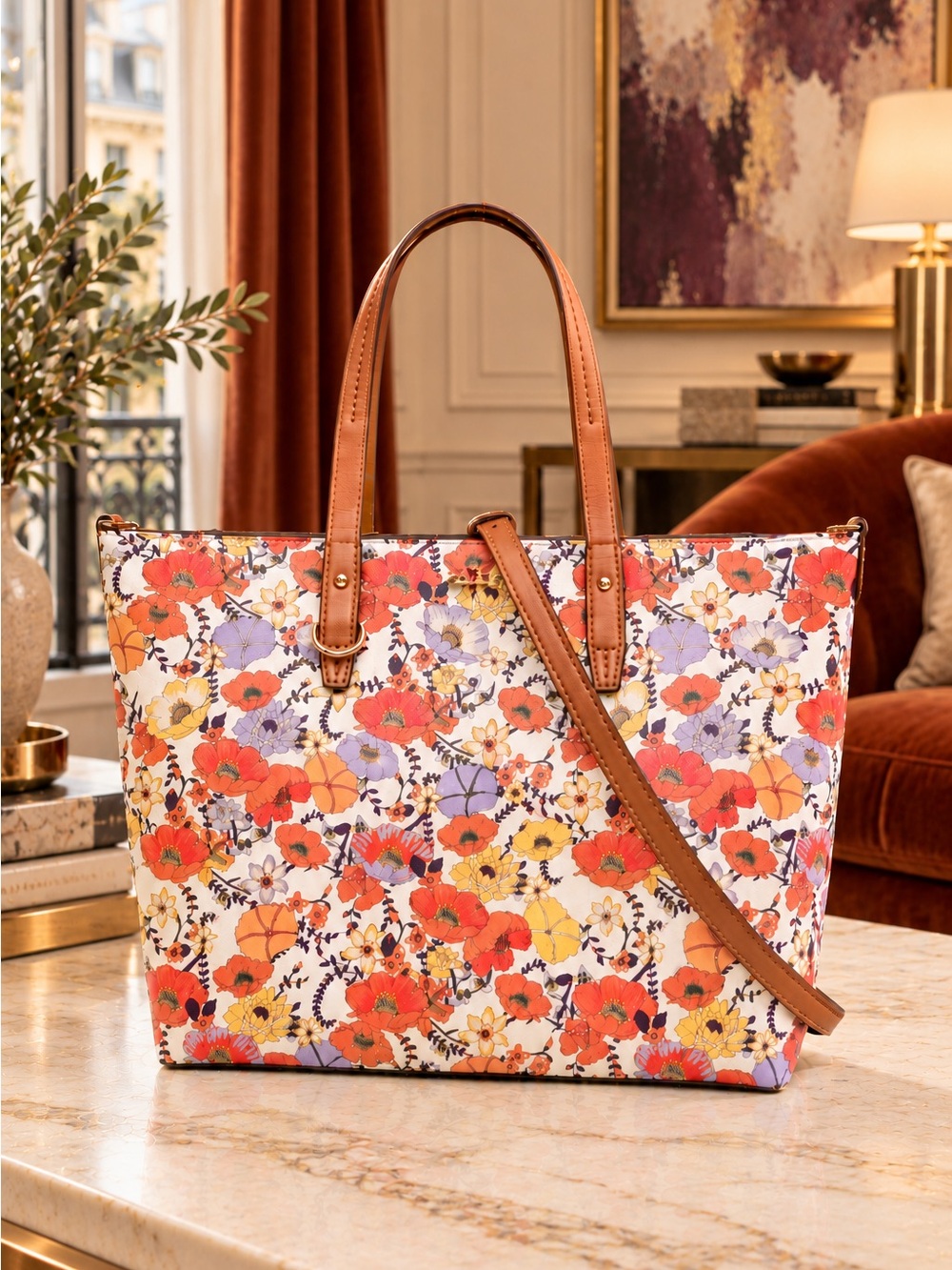 Tory Burch Kerrington Square Tote Blossom Ditsy Floral Convertible Crossbody